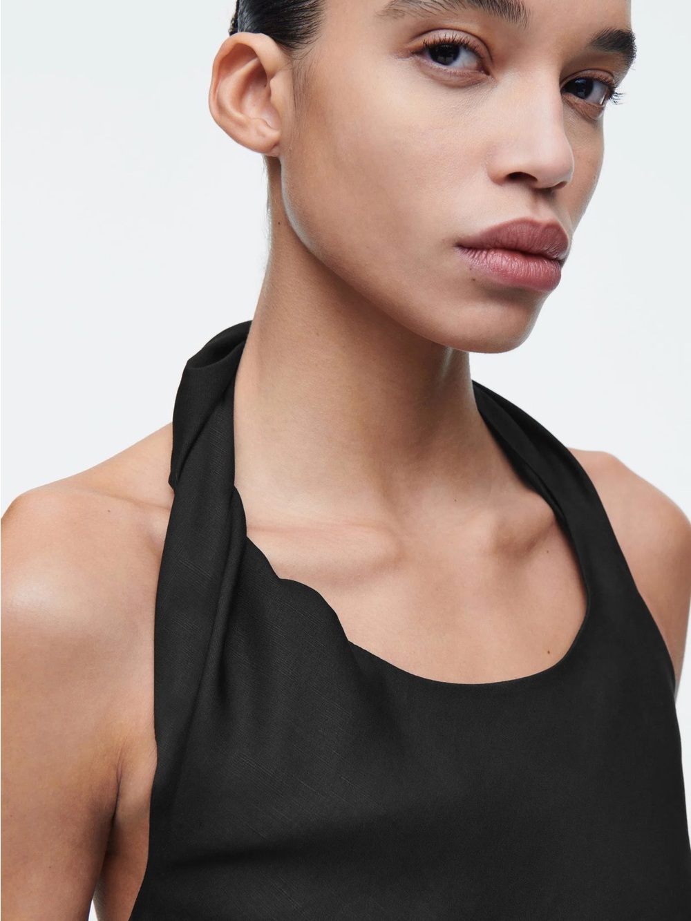 COS Black Twisted Linen-Blend Halter Neck Top